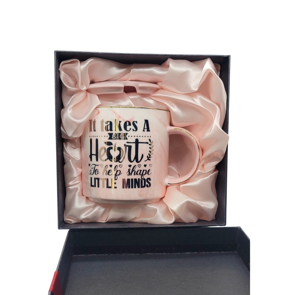 Penny Cai Pink Marble Teacher Mug with Lid It Takes A Big Heart Gift‎ Boxed NEW